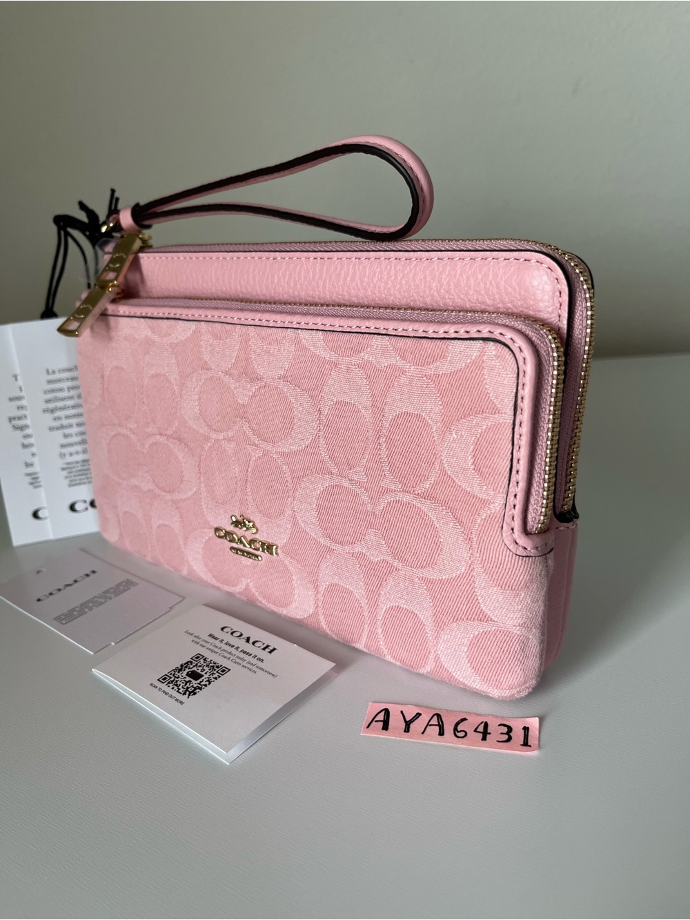 Coach Double Zip Wristlet In Signature Denim